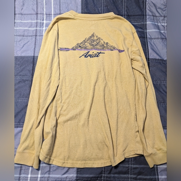 Ariat Rebar Cottonstrong Mustard Yellow Long Sleeve Outdoor Adventure Tee sz S - Picture 8 of 12